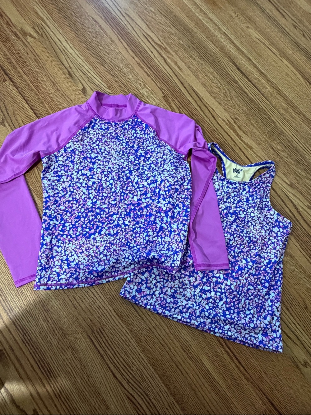 Lands' End Girls Purple Floral Rash Guard Set